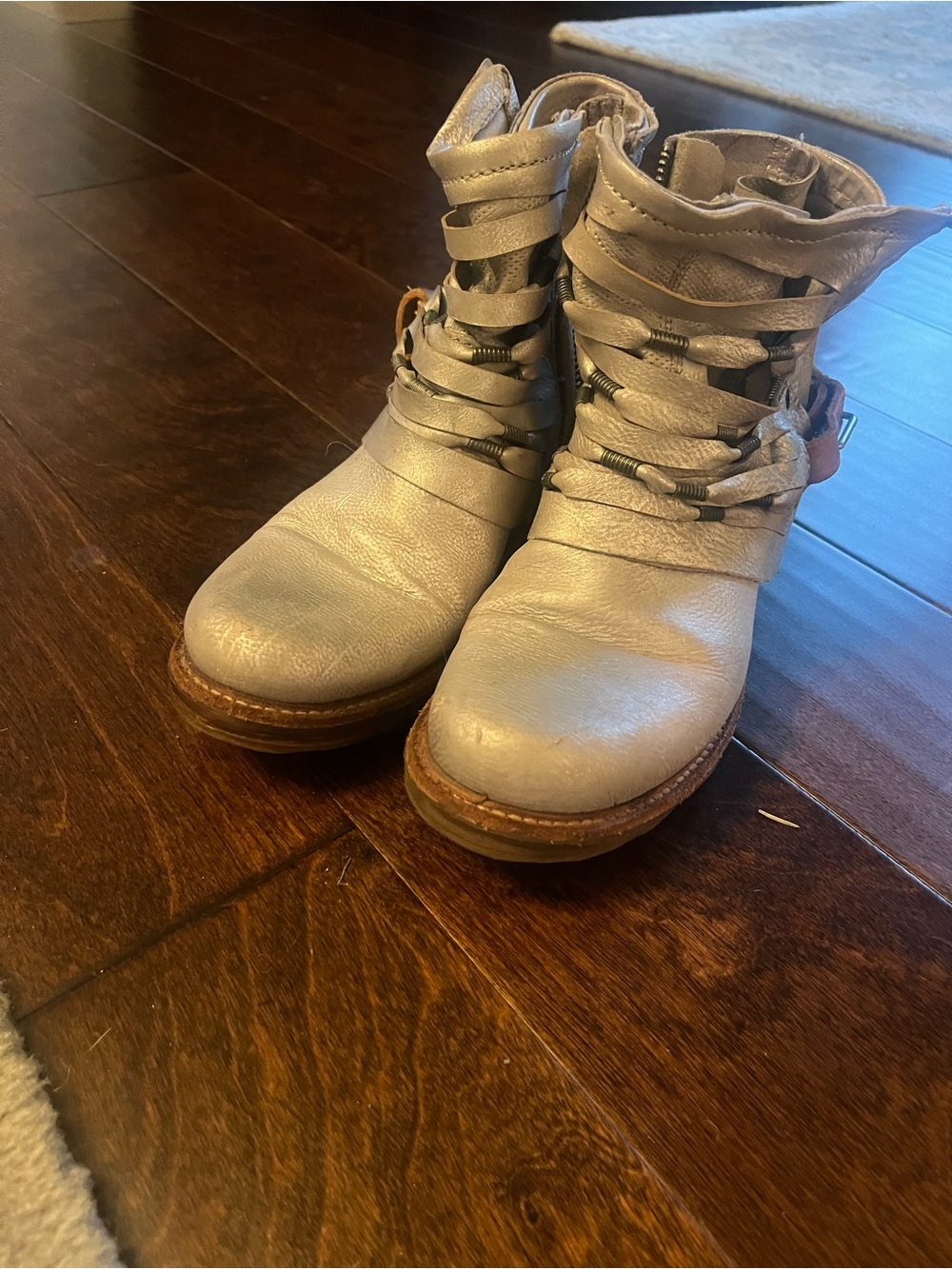 A.S.98 Light Gray Wrap-Strap Ankle Boots